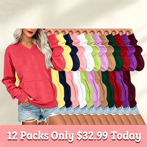 Special Sale🍂Women's V-Neck Fleece Sweatshirt – Oversized, Pocket, No Hood, Soft & Comfy