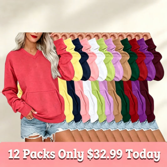 Special Sale🍂Women's V-Neck Fleece Sweatshirt – Oversized, Pocket, No Hood, Soft & Comfy