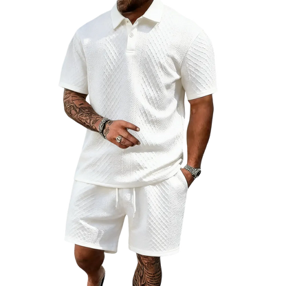 Men's Casual Solid-Color Polo Shirt and Shorts Two-Piece Set