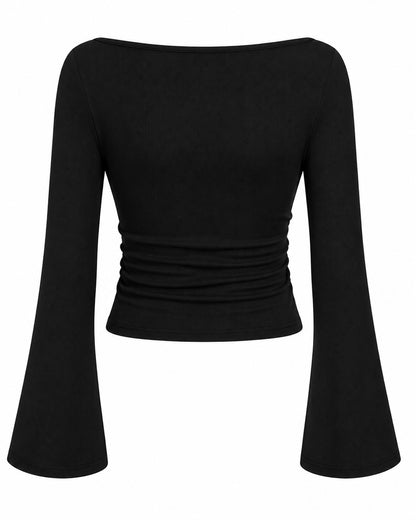 Women's Ribbed Boat Neck Bell Sleeve Crop Top Multipack