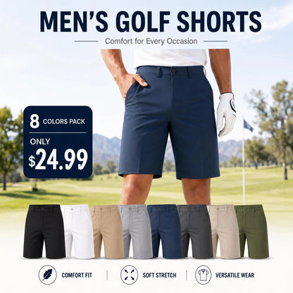 Men's Golf Dress Shorts, 8/11-inch Inner Seam, Zippered Pocket, Flat Front | Stretch, Lightweight, Quick-Drying Blend Casual Work, Hiking, Fishing, Comfortable Twill Cotton Shorts, Summer Men's Style, with Drawstring
