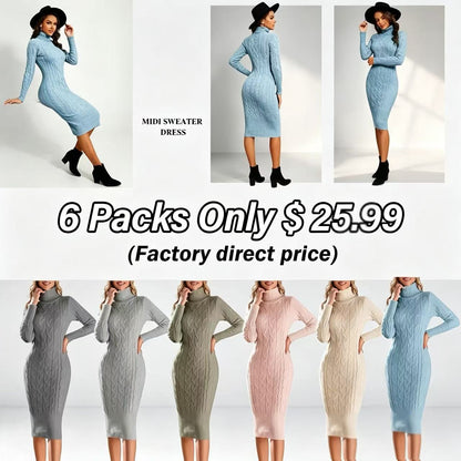Women’s Long Sleeve Turtleneck Sweater Dress – Effortless Chic, Cozy Confidence | Winter Sale Event – Limited Stock!