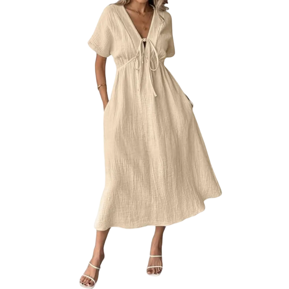 ✨Women's Summer Solid Color V-Neck Cotton Dress